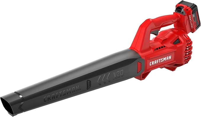 CRAFTSMAN V20 Leaf Blower Cordless with 4.0 Ah Battery and Charger 90 MPH 200 CFM Integrated Scraper Lightweight Easy Operation Handheld Blowers for Lawn Care (CMCBL710M1)