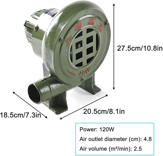 110V/220V Mini Blacksmith Forges Blower Centrifugal Barbecues Blower Electric Blacksmith Forge Blower Bounce House Blower Coal Forge Air Blower Cooking BBQ Air Blower with Governor(120W)