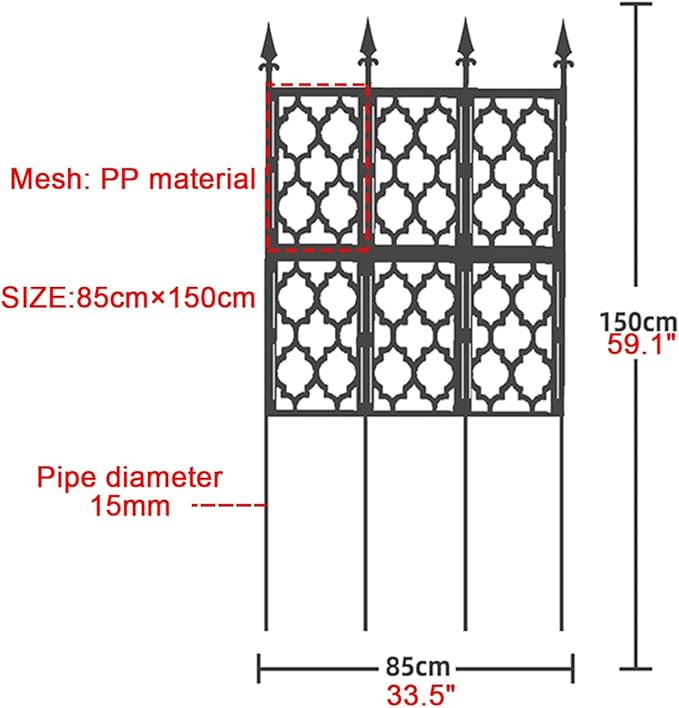 74.8in Tall Garden Fence Metal Garden Trellis For Climbing Plants Outdoor Indoor And Outdoor Privacy Decoration Plant Support For Climbing Vines And Flowers Stands(Black85x150cm/33.5x59.1in)