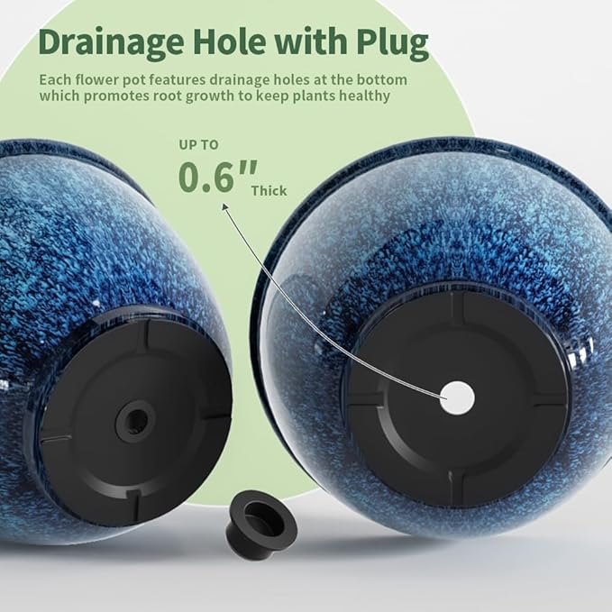 Plant Pots Set of 4 Plastic Planters with Drainage Hole 8 Inch Glaze Plastic Flower Pots for Plants Nursery Planting Pot Planter for Indoor Outdoor Home Decorative(Blue)