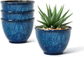 Plant Pots Set of 4 Plastic Planters with Drainage Hole 8 Inch Glaze Plastic Flower Pots for Plants Nursery Planting Pot Planter for Indoor Outdoor Home Decorative(Blue)