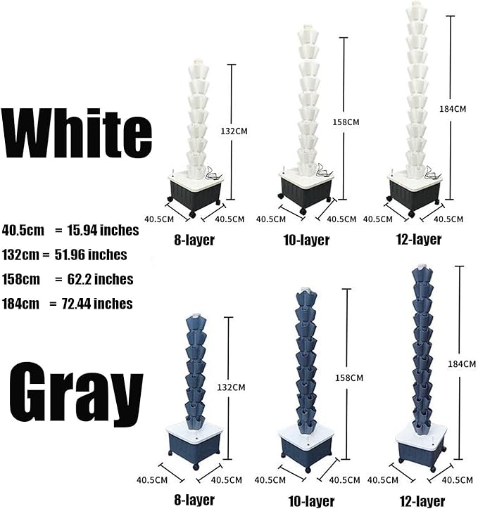 Vertical Farming Tower KitSoilless Cultivation Vertical Hydroponic Planting TowerHydroponic TowerHome/Garden/Farm/Greenhouse Vertical Tower Planters White-12-layer