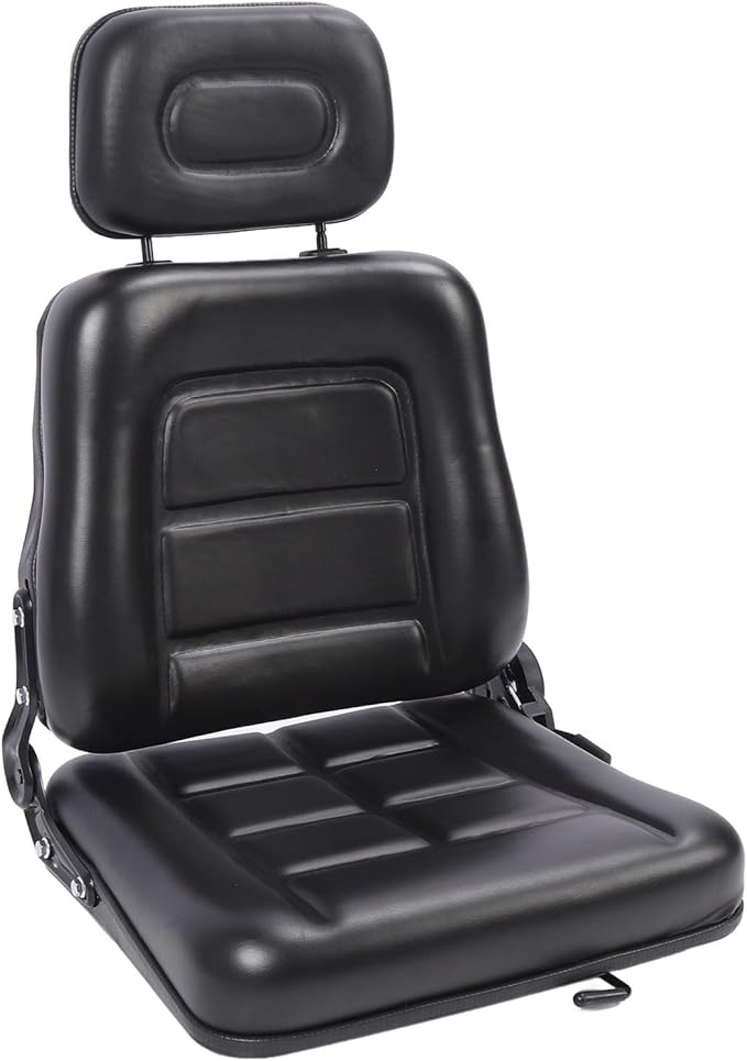 Generic Lawn Mower Fit for Seat Comfortable PVC Leather Universal Forklift Fit for Seat with Multi Angle Adjustment for Tractors Telehandler Backhoe Black (Without armrest)
