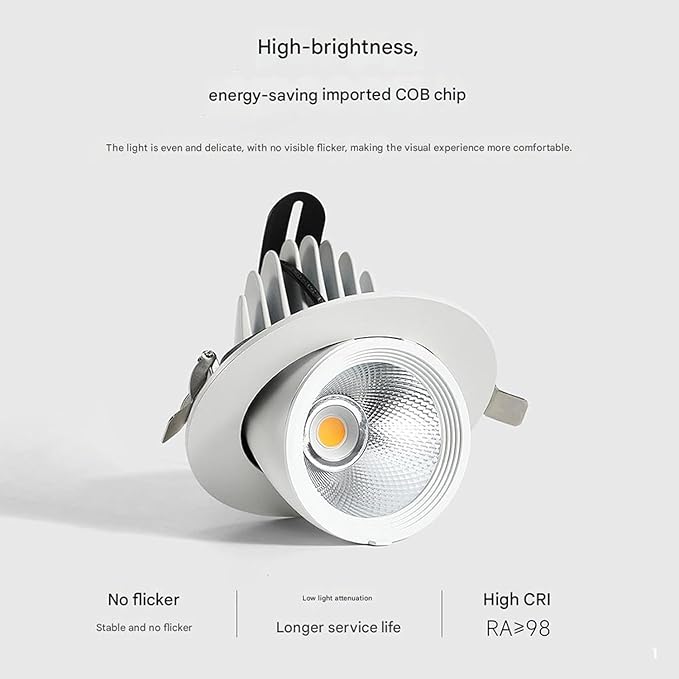 COB Recessed Spotlight Opening High-Transparency Adjustable Angle Elephant Trunk Light for Shop Exterior Walls Wedding Dress/Clothing Store Windows(Warm White40W(AC111-240V))