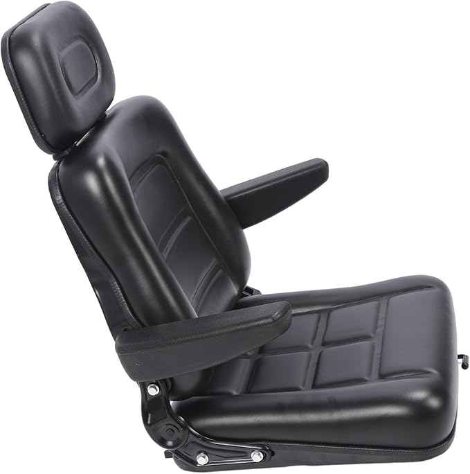 Generic Lawn Mower Fit for Seat Comfortable PVC Leather Universal Forklift Fit for Seat with Multi Angle Adjustment for Tractors Telehandler Backhoe Black (With armrest)