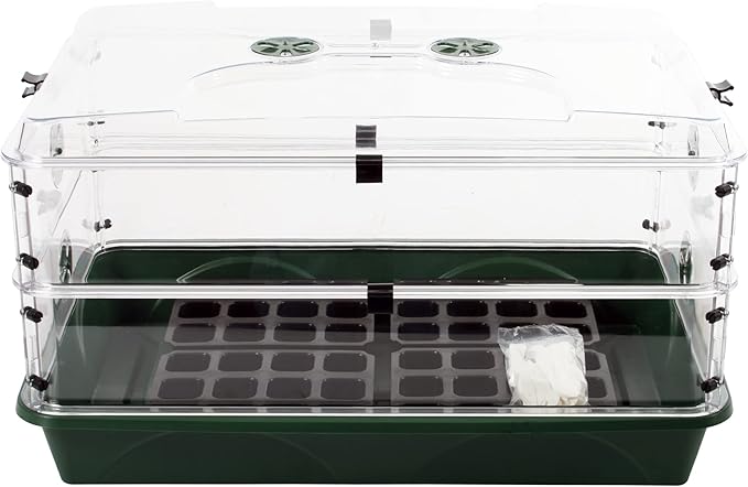 EarlyGrow Large Domed Propagator with 2 Height Extenders Seedling Trays and Locking Clip Set Green (97019)