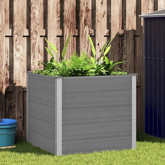 vidaXL Gray Garden Raised Bed WPC 39.4x39.4x35.8 - Durable Weather Wood-Plastic Composite Easy Assembly for DIY Gardening
