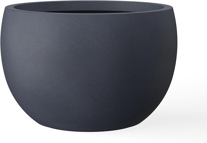 Kante 15.7 Dia Round Concrete Planter Outdoor/Indoor Large Bowl Plant Pots with Drainage Hole and Rubber Plug for Garden Patio Balcony Home Charcoal