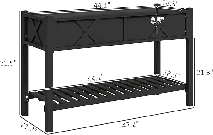Elevated Wood Planter Box with Storage Shelf &amp Liner Raised Garden Bed with Drainage Holes Complete Gardening Solution for Patio Deck &amp Backyard (Black)