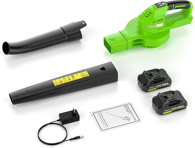 Leaf Blower Cordless 20V Electric Blower with 2 X 2.0Ah Batteries and Fast Charger 3 Speed Control Handheld Lightweight Leaf Blower for Lawn Care Patio Garden Cleaning etc