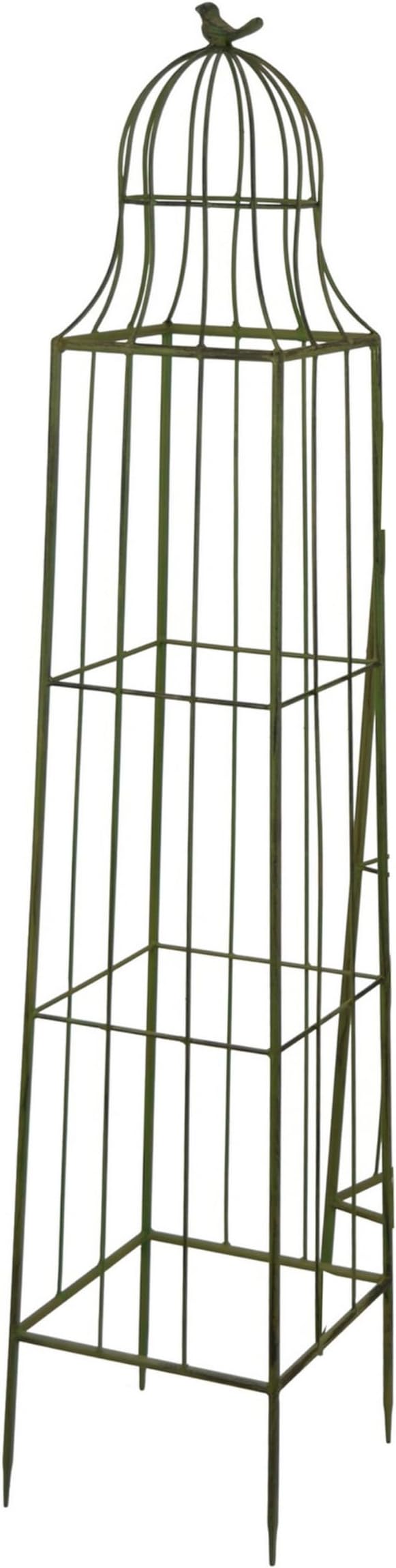 Benjara Meryl Plant Trellis Set of 2- Garden Tall Cage Design- Green Metal