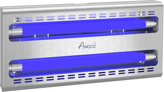 Awoco 11W LED Stainless Steel 100V-240V UV Light Fly Traps Indoor Sticky Electric Fly Trap for Capturing Flies Mosquitoes Moths and Flying Insert Silent Bug Light for Home Restaurant Garage