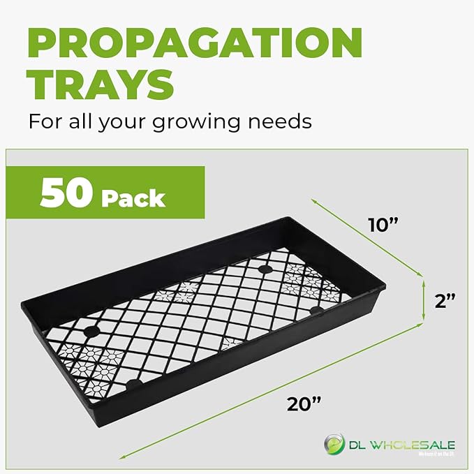DL Wholesale 10 x 20 Plant Propagation Web Tray Plastic for Seedlings Planting Growing Trays Seed Starter Grow Solid Side with Large Drain Holes Black 50-Pack