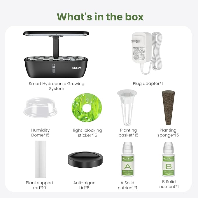 litokam Hydroponics Growing System Kit 15 Pods Indoor Herb Garden with Smart APP &amp Quiet Pump 24W LED Light Auto Timer Perfect Indoor Garden for Herbs Vegetables &amp Flowers Ideal for Plan