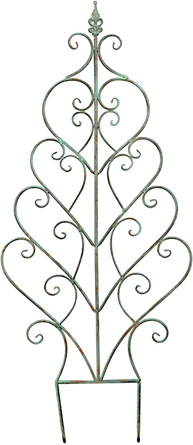 Metal Trellis for Outdoor Climbing Plants Green Antique-Style Vintage Garden Trellis Roses Vines Flowers(A)