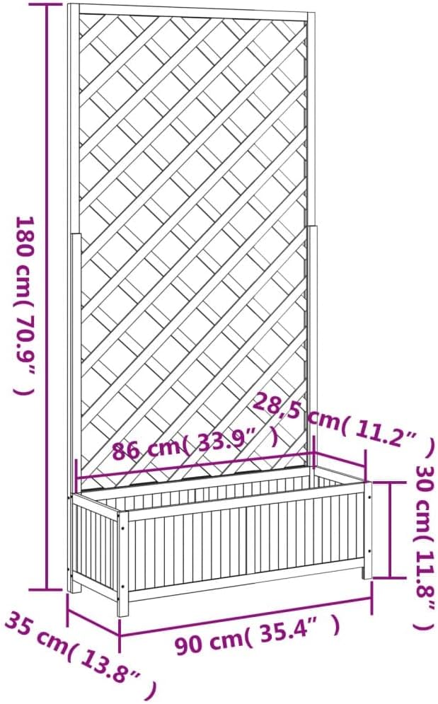 Planter with Trellis Patio planters Standing Planter Gardening Box Raised Flower Bed Suitable for Nursery Orchard Courtyard Corridor Black Solid Wood Fir