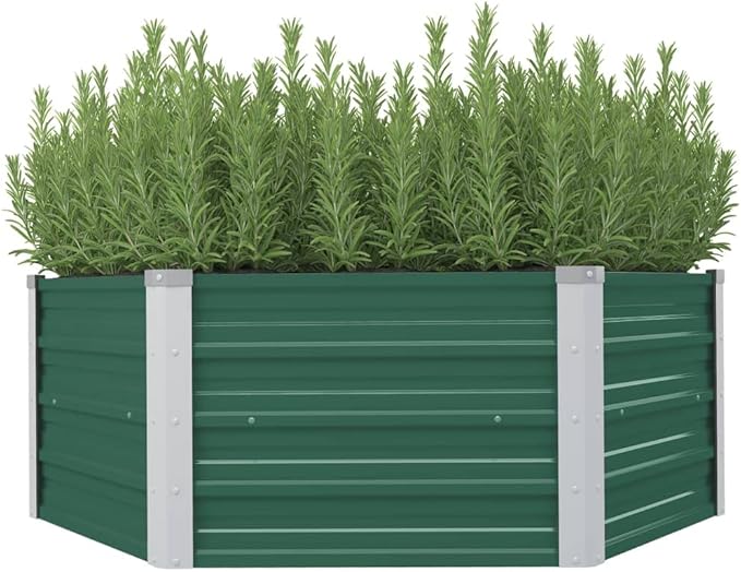 SKM Raised Garden Bed 129x129x46 cm Galvanised Steel Green (Weight-6KG)