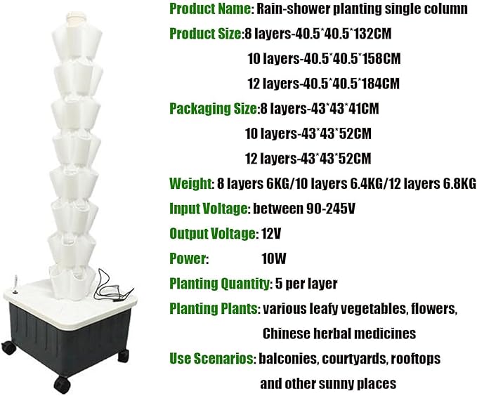 Vertical Farming Tower KitSoilless Cultivation Vertical Hydroponic Planting TowerHydroponic TowerHome/Garden/Farm/Greenhouse Vertical Tower Planters White-12-layer