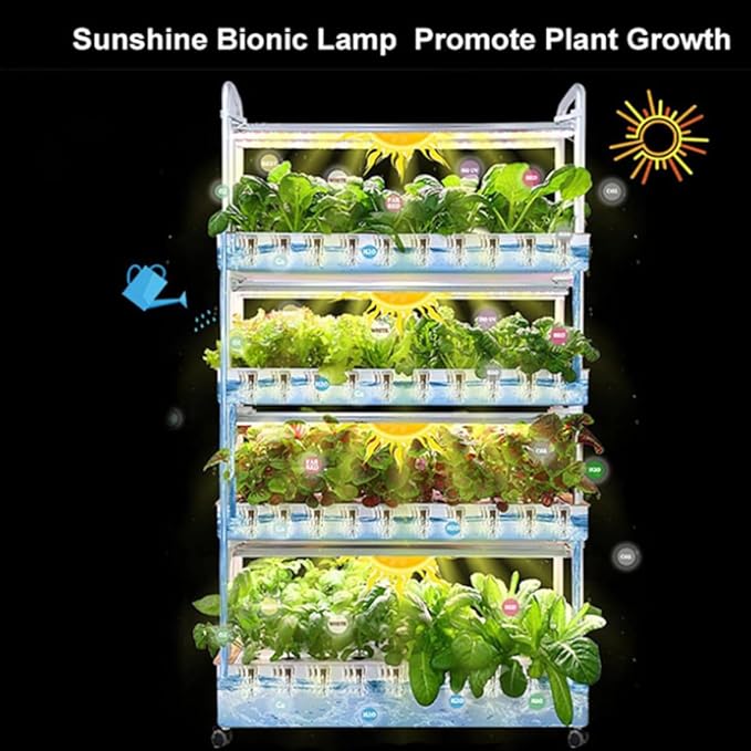 Hydroponic Tower Growing with LED Grow Light 48/64/90/120Holes Indoor Grow Tower Self-Watering Growing Kit with Hydrating Pump Garden Tower Aeroponics Growing Kit64holes