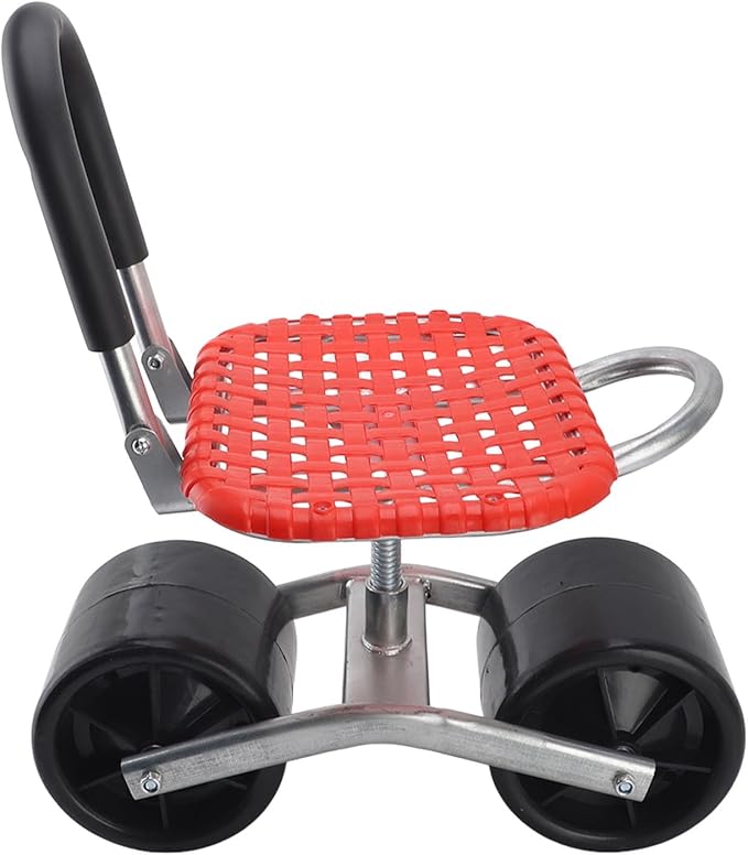 Garden Rolling Work Seat - Adjustable Iron Gardening Stool with 2 Wheels Comfortable &amp SpaceSaving Design Perfect for Field Work