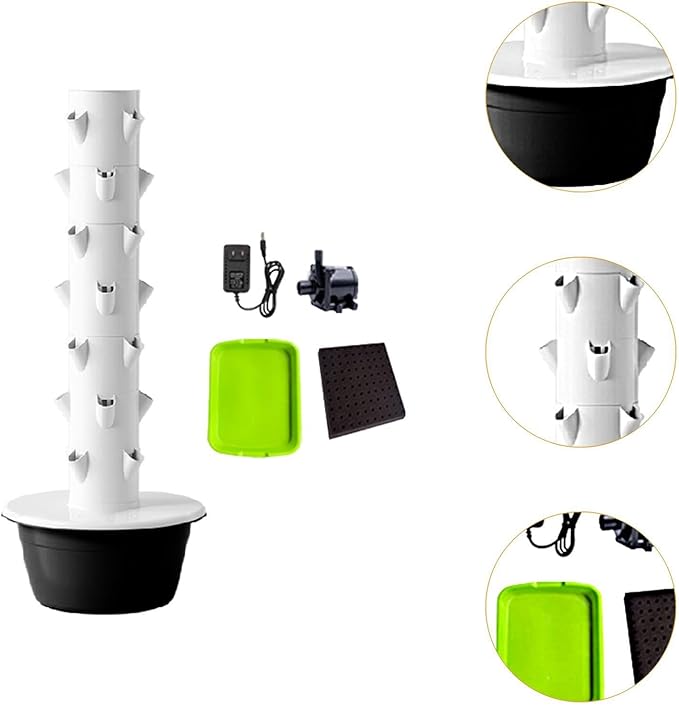 Hydroponic Tower Hydroponics Growing System Kit Eco Friendly Space Saving Vertical Garden Planter for Flowers Gardening Lover Black M