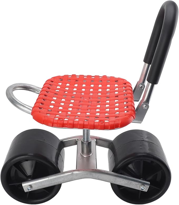 Garden Rolling Work Seat with 2 Wheels Adjustable Height Iron Gardening Stool - Durable Construction Space Saving Design Ideal for Field Work and Gardening