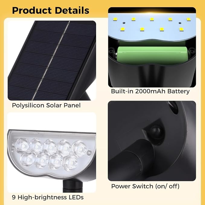 Set of 4 Solar Spotlights for Outdoor Gardens Color-Changing Led Lights with Remote Control Waterproof Landscape Lighting
