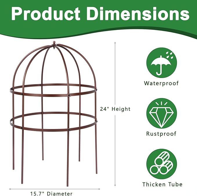 4 Pcs Jardin Bird Cage Plant Support 24 H Large Sturdy Grow-Through Flower Support Peony Cage Climbing Plant Support Trellis Sculptural Garden Decor for Perennial Flowers (Vintage Gold)