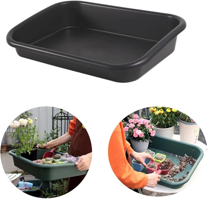 Garden Tidy Tray Multifunctional One Piece Potting Tray for Seeding Mixing Growing and Storage Succulent and Cactus Soil Potting Mix 23x16.4x4.3 (Black)