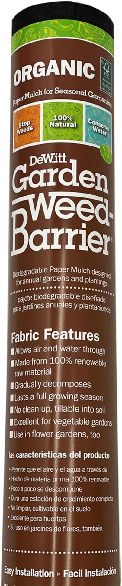 Dewitt Garden Weed Barrier Natural Paper Mulch Black 4 x 300 Feet – Organic Gardening Ground Cover Mat for Vegetable Gardens Beds Greenhouse and Outdoor Planting Areas