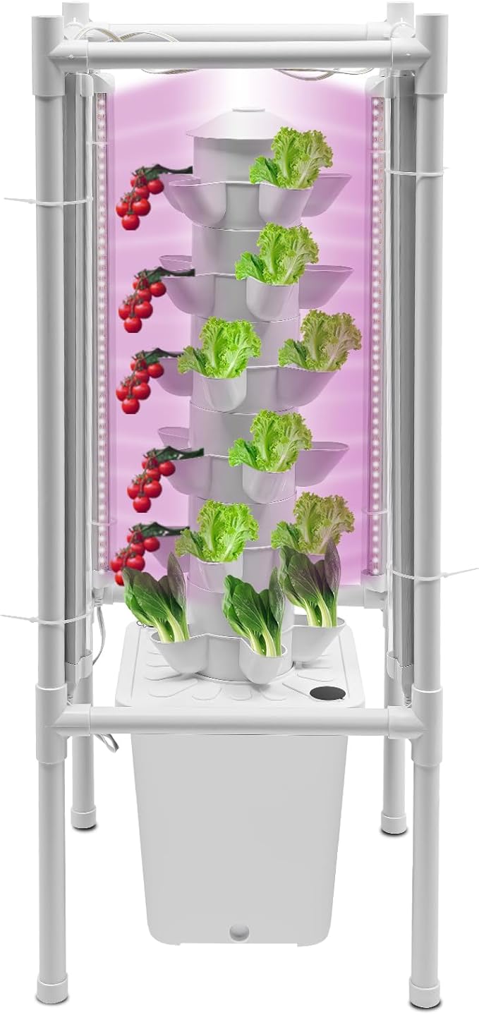 Hydroponics Growing System30 Pods Hydroponic Tower with Full-Spectrum Grow LightsIndoor Herb Garden with LED Grow LightHydroponics Growing System KitPlants Germination Kit for Indoor Herbs (White)