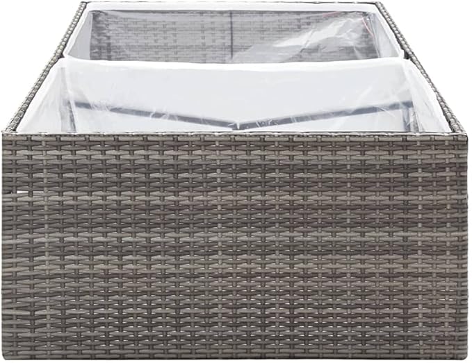 Large 61.8 Grey Rectangular PE Rattan Raised Planter Box with UV-Resistant Finish Drainage &amp Clear Inner Liner Durable Elevated Garden Bed for Patios Balconies and Backyards