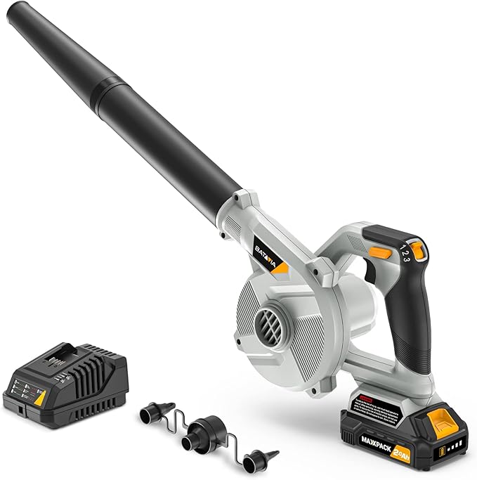 Leaf Blower Cordless with Battery and Charger - 20V Electric Cordless Blower with 3 Speed|100CFM|170MPH 2.0Ah Lightweight Battery Powered Small Leaf Blower for Lawn Care Patio Dust Blowing Leaves