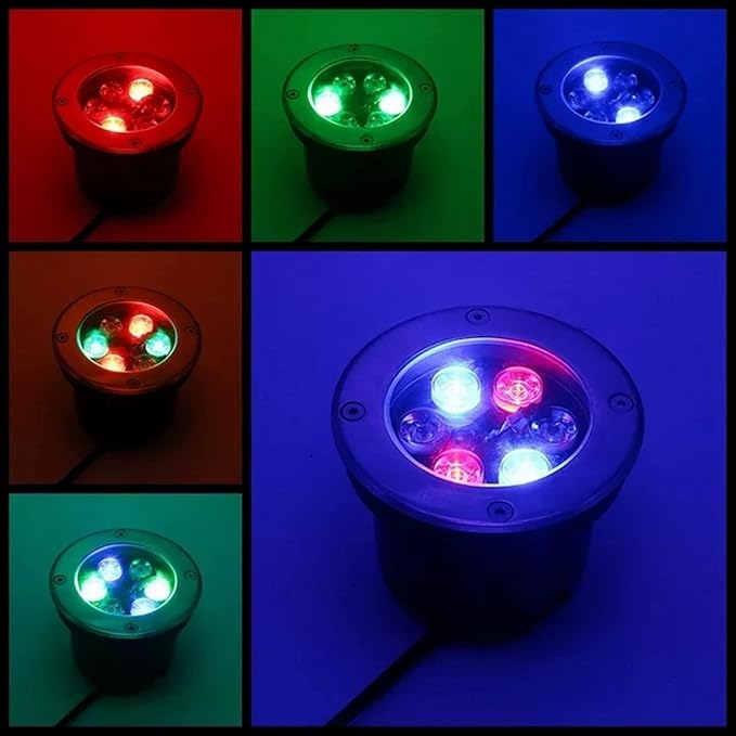 RGB Outdoor Recessed Spot Light - Landscape Lights 6W Color Changing Garden Spotlights With Remote Control IP67 Waterproof Recessed LED Floor Spotlight Round Outdoor Buried Lights(6W(220V))