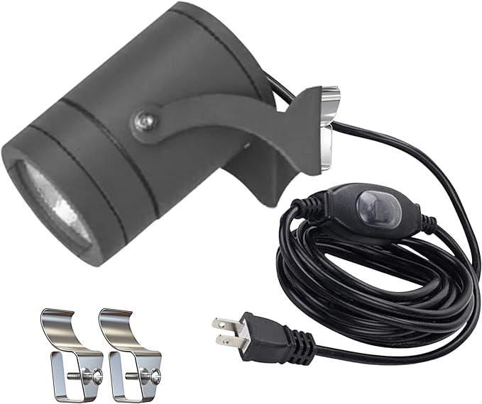 Kiven Plug in LED Indoor/Outdoor Waterproof Spotlight Porch Light with 9.84 FT Plug-in Cord 10 Watts Plug in Accent Light with Vinly Siding Hooks for Plants Porch Garden(Warm White) Black