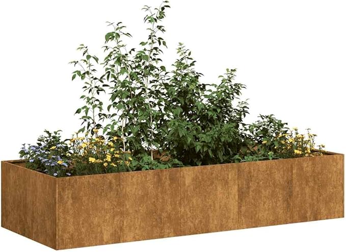 Extra-Large 78.7 in Weathering Steel Rectangular Raised Garden Bed Planter Box Rustic Brown Outdoor Raised Bed for Patio &amp Garden with Open Bottom Drainage