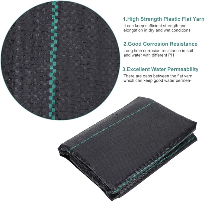 2X5M Garden Ground Weed Control Fabric Premium Landscape Ground Cover Heavy Duty Weed Barrier Fabric with High Strength Plastic Flat Yarn Excellent Water Permeability for Garden
