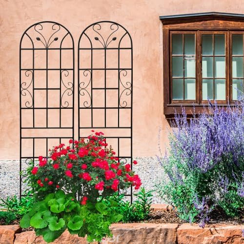 4 Pack Metal Garden Trellis 86.7 x 19.7 Rustproof Trellis Wire Lattice Grid Panel for Climbing Plants Outdoor Roses Vine Cucumbers Vegetables Outdoor Flower Support Black (4)