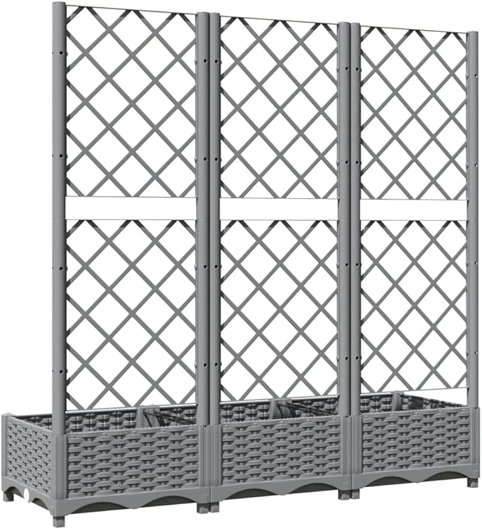 Garden Planter Light Grey Polypropylene Large Planters with Trellis for Climbing Plants Outdoor Raised Garden Bed for Patio Balcony 47.2x15.7x47.8in