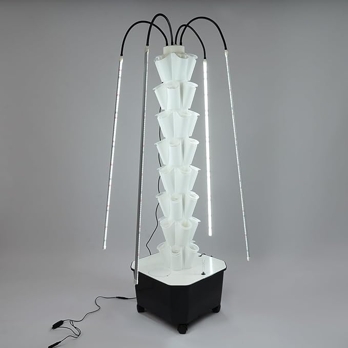 40 Pots Hydroponic Tower Growing System with Lights 8 Layers Movable Vertical Hydroponics Tower Garden Growing System Space Saving Indoor Plants Smart Garden for Gardening Lover