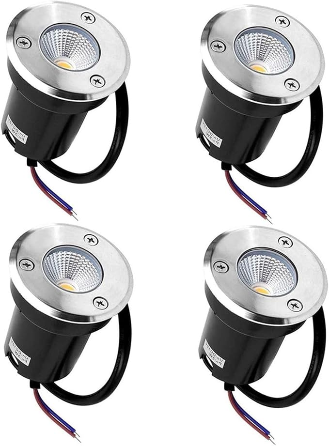 4PCS Recessed Outdoor Spotlights - Outdoor Buried Lights Low Voltage Landscape Light 3W Round Underground Light/COB In Ground LED Light/IP67 Waterproof Mini Landscape Lighting for Terrace