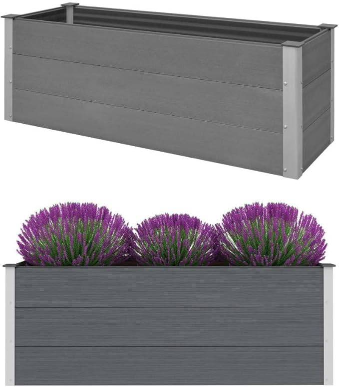 Outdoor Garden Raised Bed WPC Garden Planter Box Outdoor Planter Box for Gardening Vegetables Flowers Herb 59.1x19.7x21.3 Gray-221