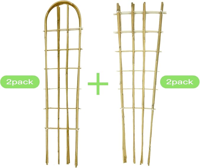 Natural Bamboo Trellis 4FeetFan-Shaped+U-Shape4PackPlant Support Trellis for Outdoor and Indoor Potted Climbing PlantsVegetables Cucumber Tomato Hoya