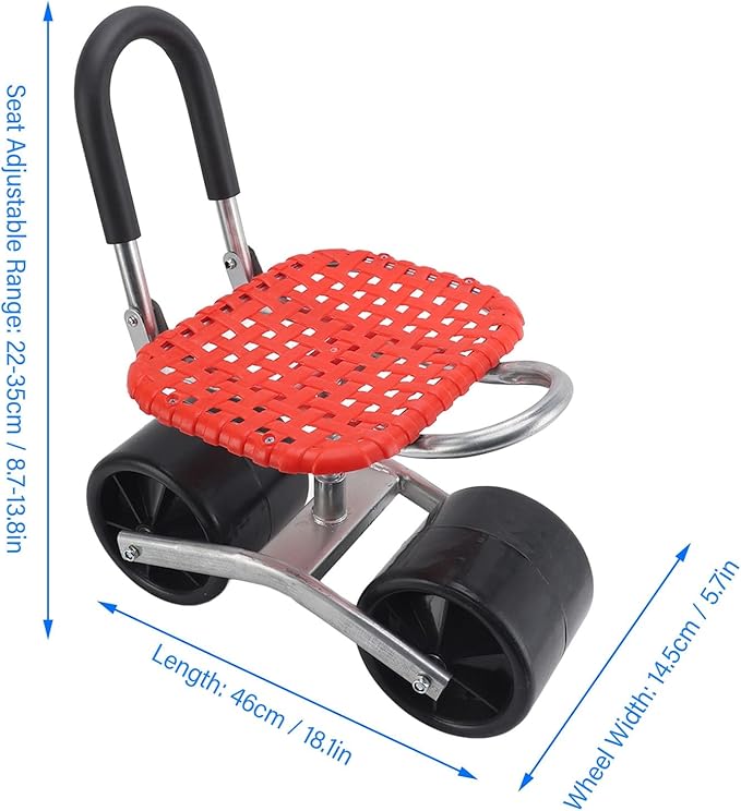 Garden Seat with Wheels Garden Rolling Work Seat with 2 Wheels Iron Comfortable Adjustable for Outdoor Lawn Yard Patio