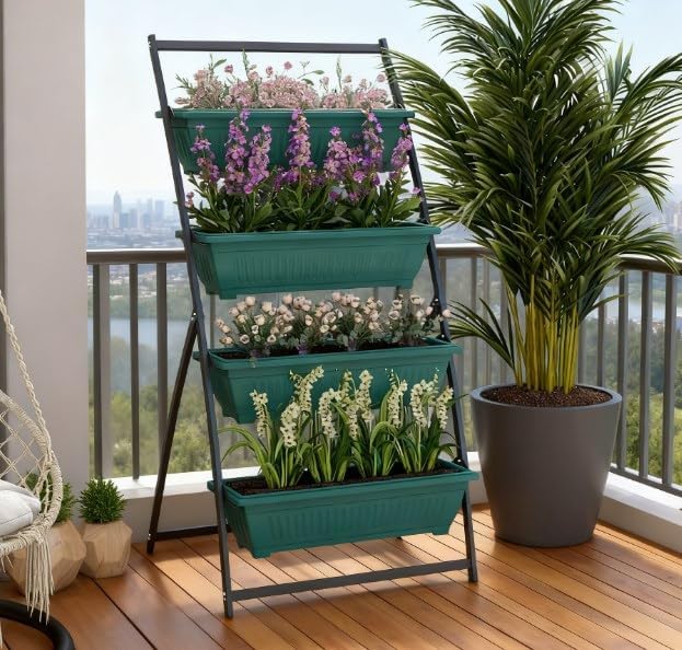 Plant Stand Grow Container4 Tier Vertical Raised Garden Planter with 4 Boxesfor Vegetable Flowers