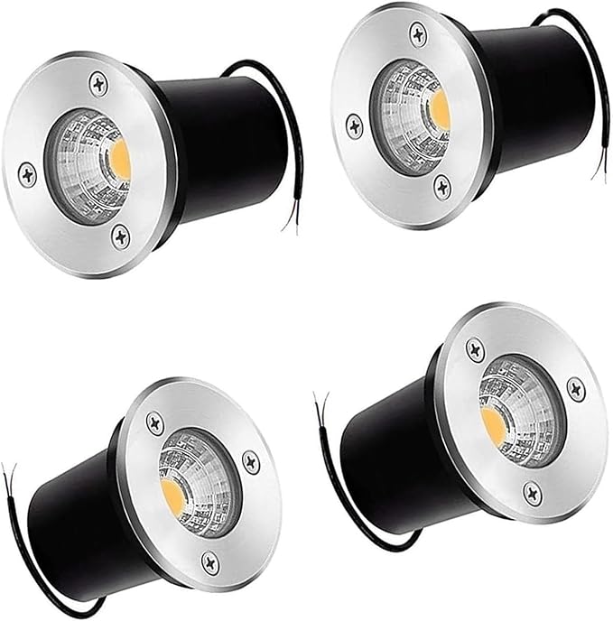 4PCS 3W Ground LED Landscape Lights - 12V Low Outdoor Buried Lights IP67 Waterproof COB Recessed LED Spot Lamp for Patios Lawns Driveways DeckWarm White-3W