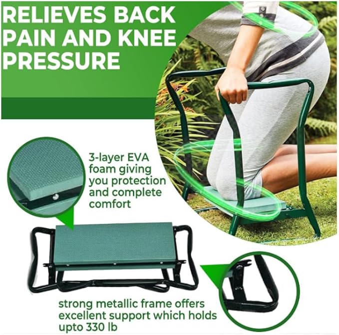 Garden Kneeler Seat with Tool Pouch Foldable Kneeling Pad Non-Slip