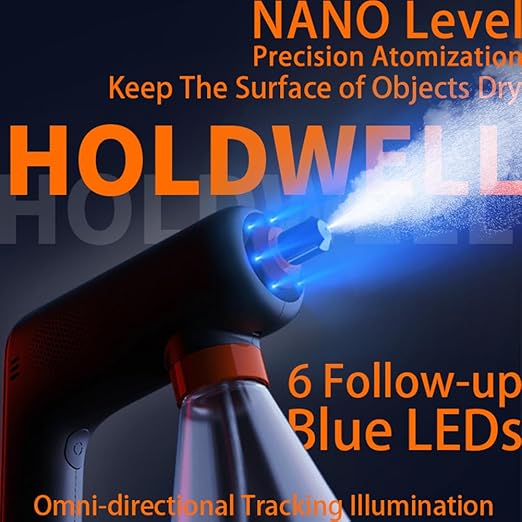 Cordless Electric Disinfection Fogger Detachable Stainless Steel Nozzle 3-Gear Adj 14.2oz Sanitizer Atomizer Blue Light Nano Spray Gun for Place Cleaning/High-Touch Item Contactless Sanitization