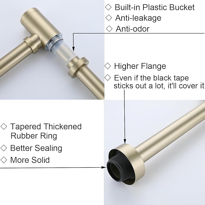 RANDOM Brushed Gold Brass Round Bottle P Trap Kit with Pop Up Drain Stopper with Overflow.RD83888BG-L-S6