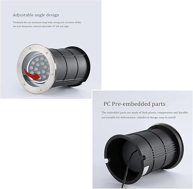 Adjustable Outdoor Recessed Ground Light - Waterproof LED Spotlight for Garden Driveway and Deck - IP65 Rating Embedded Design Available in Red (12W) and Purple (5W)